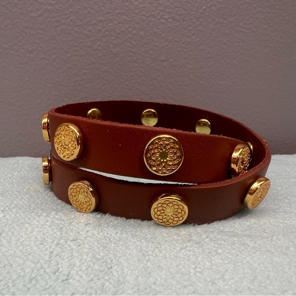 Brown Leather Bracelet with Gold Accents